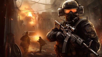 Wall Mural - First Person Shooter Game Art FPS Wallpaper Background