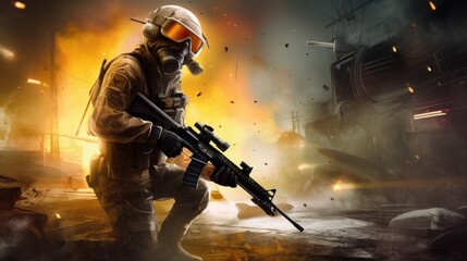 Wall Mural - First Person Shooter Game Art FPS Wallpaper Background