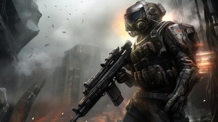 Wall Mural - First Person Shooter Game Art FPS Wallpaper Background