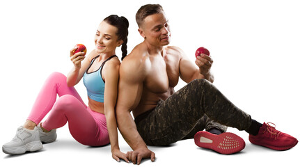 Sticker - Portrait of couple young fit sporty people with crossed hands