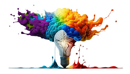 liquid color design background fly out of the light bulb with human brain as a idea colorful brain s