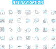© Nina - Gps navigation linear icons set. Satellites, Coordinates, Maps, Location, Routing, Waypoints, Signals line vector and concept signs. Accuracy,Tracking,Compass outline illustrations