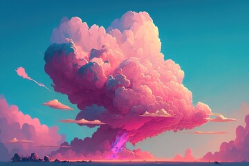 Fototapete - Illustration of a pink cloudless cotton candy sky Generative AI