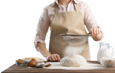 Canvas Print - Hands cooking homemade bread dough on wooden table