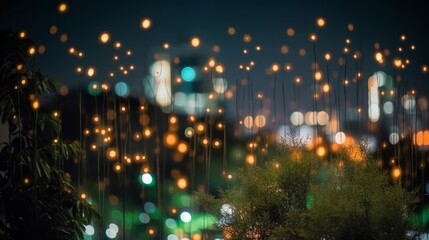 Aufkleber - Abstract bokeh night garden in city background. Generative ai