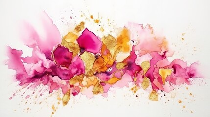 Poster - Abstract watercolor or alcohol ink art pink white background. Generative ai