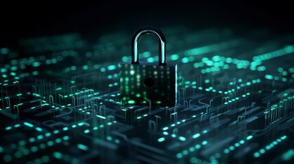 Aufkleber - Padlock on blue background, concept of cyber security, data and information protection. Generative AI