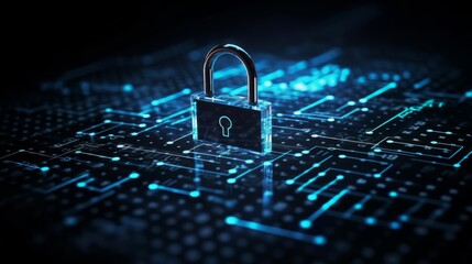 Aufkleber - Padlock on blue background, concept of cyber security, data and information protection. Generative AI