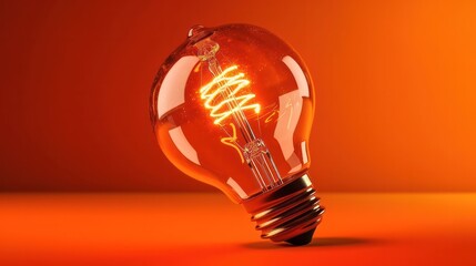 Poster - Incandescent light bulb on orange background. Generative ai