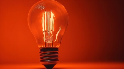Poster - Incandescent light bulb on orange background. Generative ai