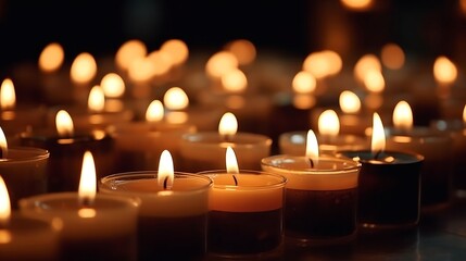 Aufkleber - Many burning candles with shallow depth of field. Generative ai