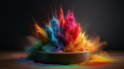Aufkleber - Product display podium with colorful powder paint. Generative ai