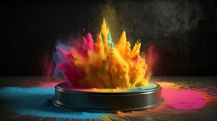 Aufkleber - Product display podium with colorful powder paint. Generative ai