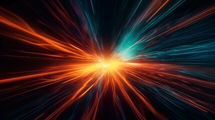 Poster - Speed of light in orange and blue colorful background. Generative ai