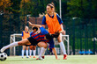 © Drazen - Soccer player trying to pass her rival during sports training at stadium.