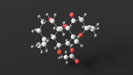  forskolin molecule, molecular structure, labdane diterpene, ball and stick 3d model, structural chemical formula with colored atoms