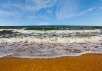 summer emerald sea bay with sandy beach