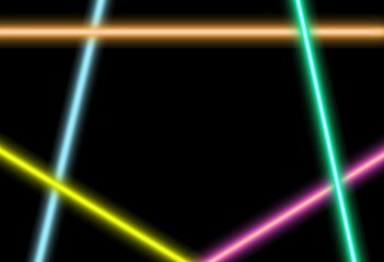 Wall Mural - Abstract Neon bright lines flare colored on black background. Laser show colorful design for banners.