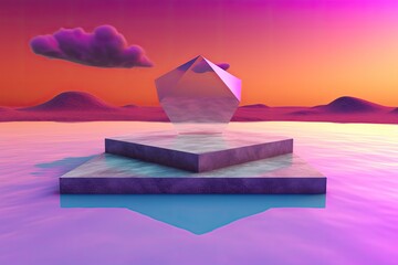 Wall Mural - an isolated iceberg in a serene water body. generative ai