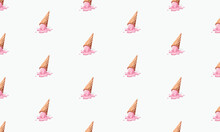 Seamless Melting Ice Cream Pattern For Wallpaper, Background, Print And Textile. Summer Holidays Theme