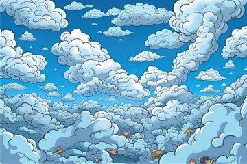fluffy white clouds against a bright blue sky. Generative AI
