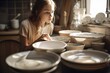 © Road Red Runner - A girl in the kitchen, helping to place the serving dishes, retro style. Ai generated.