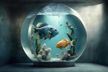 Extravagant modern luxury fish tank design with tropical fish. Ai generated.