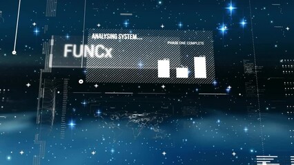 Poster - Animation of multiple texts, computer language, map, graph against abstract background