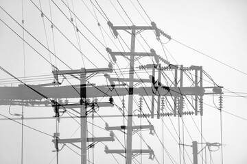 Wall Mural - Monochrome double exposure electricity pylons