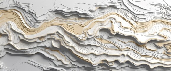 Poster - White and gold minimal waves background. Generative AI