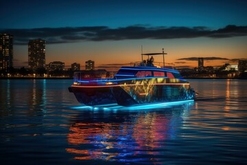 boat at night in the port. ai generated, human enhanced.