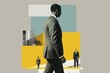 © nyothep - illustration AI, collage abstrait avec homme d'affaires en costume découpé et formes de couleurs