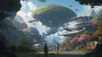 Wall Mural - alien technology landscapers, digital art illustration, generative ai