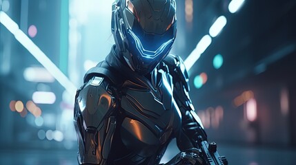 character in futuristic suit aiming, digital art illustration, Generative AI