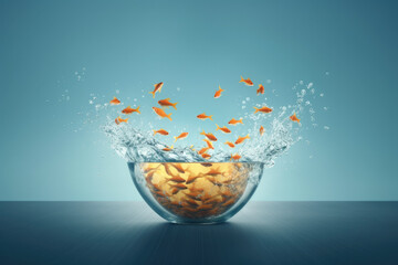 Goldfish jumped out of the bowl.