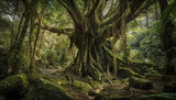 Fototapeta Natura - Tranquil scene of ancient tropical rainforest beauty generated by AI