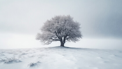 Poster - Tranquil winter forest snow covered pine trees generated by AI