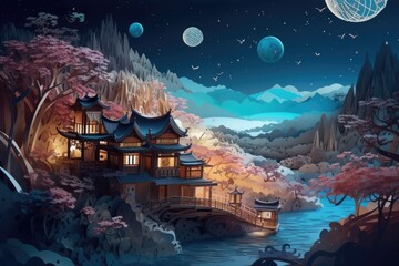 Wall Mural - landscape with a castle. generative ai.