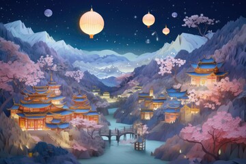 Wall Mural - landscape with a castle. generative ai.