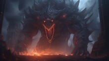 Fiery Monster With Blazing Red Eyes, Digital Art Illustration, Generative AI