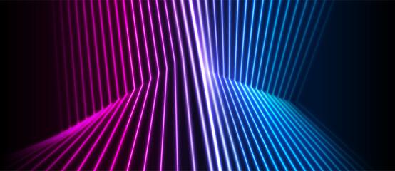 Wall Mural - Blue ultraviolet neon laser curved lines technology background. Vector graphic design