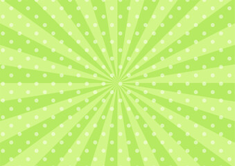 Wall Mural - かわいいポップなドットの集中線　横　横長　緑、黄緑、