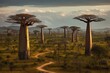 Madagascar Za Baobab Trees, Tree of Life, Stunning Scenic Landscape Wallpaper, Generative AI

