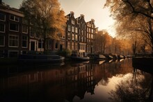 The Amsterdam Canal Houses, Stunning Scenic Landscape Wallpaper, Generative AI
