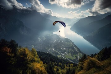 Wall Mural - paragliding above interlaken in the swiss alps in switzerland, europe, stunning scenic landscape wal