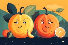 Halloween Pumpkin With Fruits. Illustration Of A Fruit And Vegetables. Vector Flat Illustration, Advertising Poster