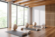 © ImageFlow - Modern gym class interior with sport equipment and panoramic window