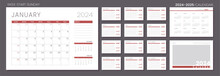 2024 - 2025 Calendar Planner Template. Vector Layout Of A Wall Or Desk Simple Calendar With Week Start Sunday. Set Of Monthly, Annual And Cover Page Calendar In Minimalist Corporate Design For Print.
