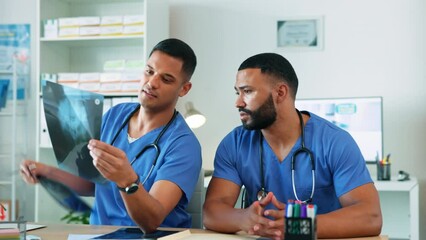 Aufkleber - Medical Xray, men and team of doctors or surgeon for healthcare, medicine and health talking. Male workers in a hospital for collaboration, professional care and discussion of mri scan for surgery