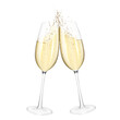 Transparent realistic two wine glasses of champagne, isolated on white.